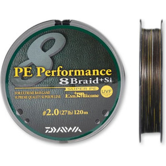 Плетеная леска DAIWA PE Performance 8 Braid + Si / #1,5 (9,5 кг) - 120м (тёмно-коричневая) 4960652801225